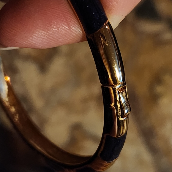 Narrow Blue and Gold Enamel Hinge Bangle - Picture 10 of 15